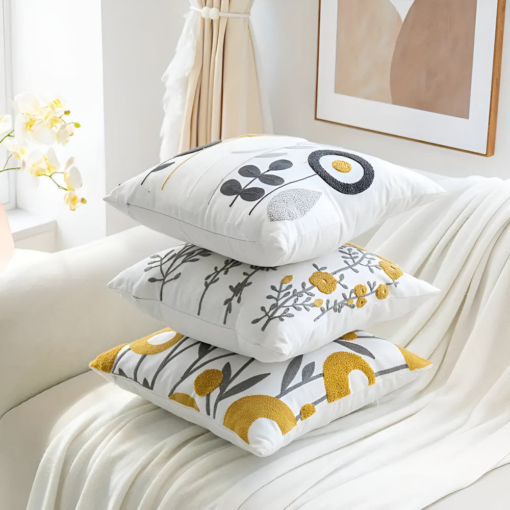 Cushion Cover Embroidered Floral Microfiber Hidden Zip