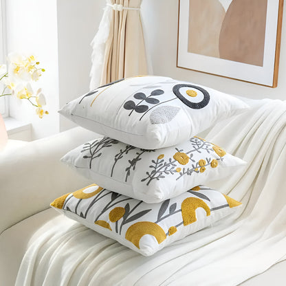 Cushion Cover Embroidered Floral Microfiber Hidden Zip