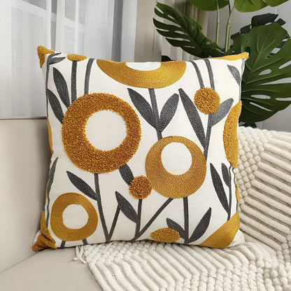 Cushion Cover Embroidered Floral Microfiber Hidden Zip