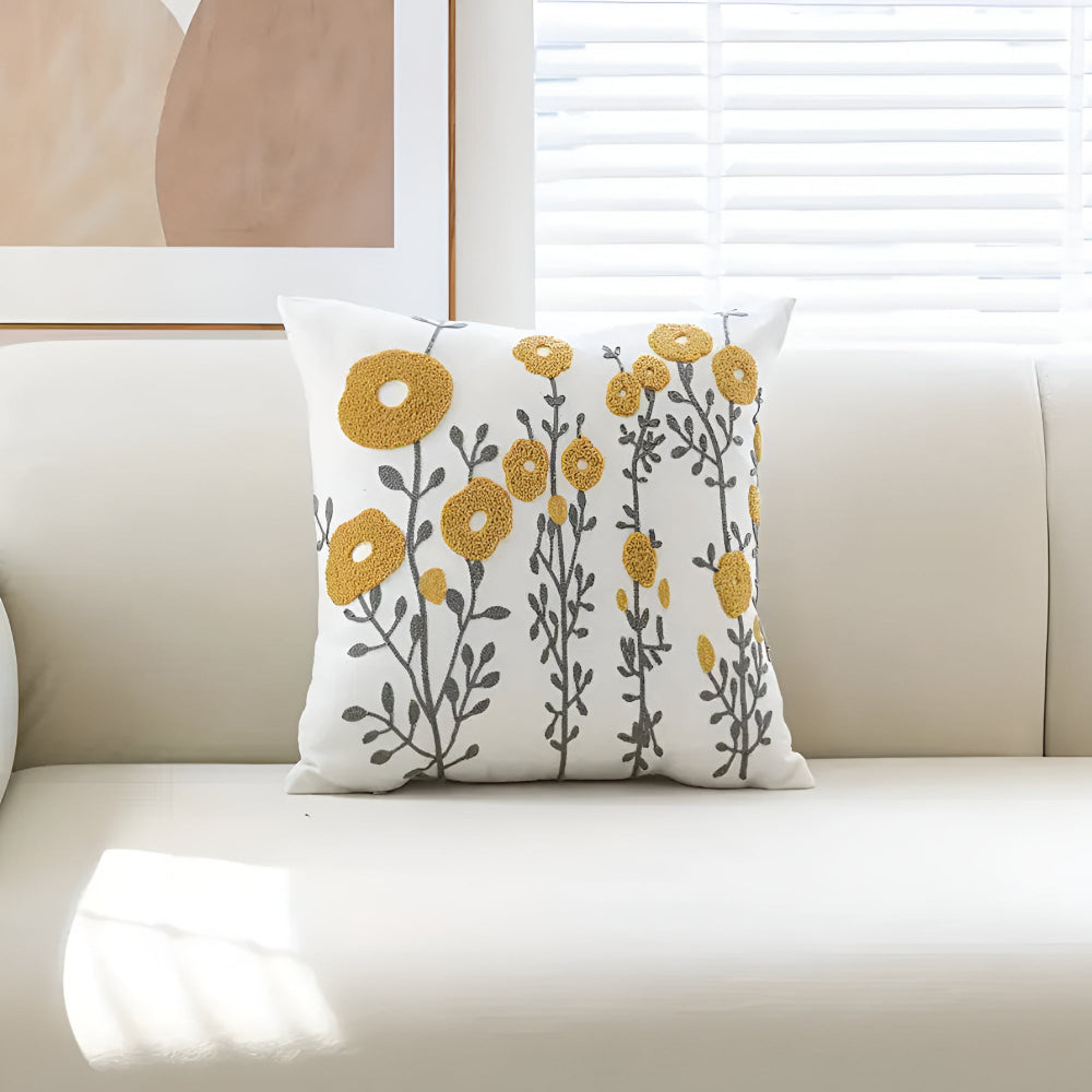 Cushion Cover Embroidered Floral Microfiber Hidden Zip
