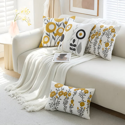 Cushion Cover Embroidered Floral Microfiber Hidden Zip