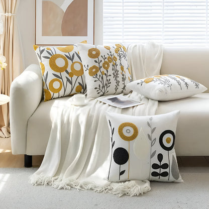 Cushion Cover Embroidered Floral Microfiber Hidden Zip