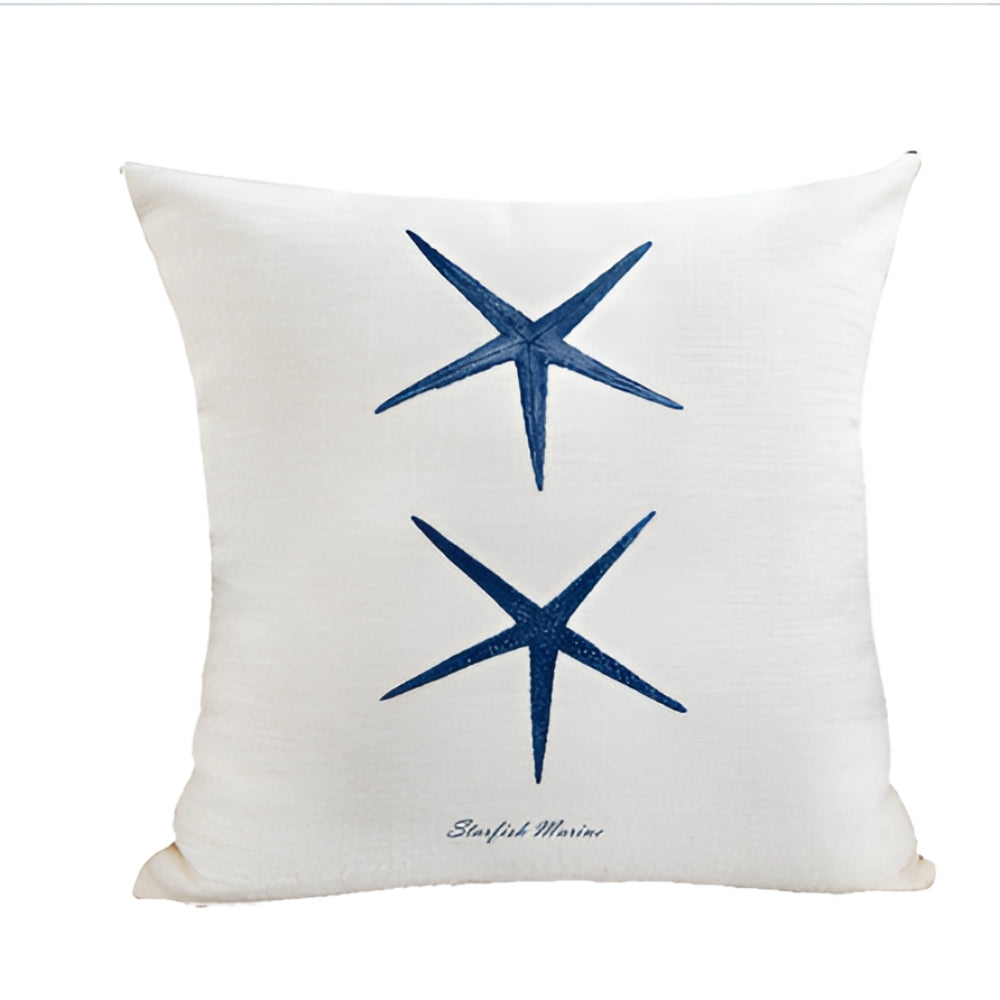 Cushion Cover Embroidered Ocean Design Cotton Linen Zipper