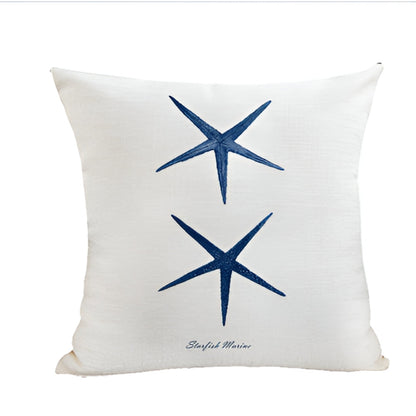 Cushion Cover Embroidered Ocean Design Cotton Linen Zipper