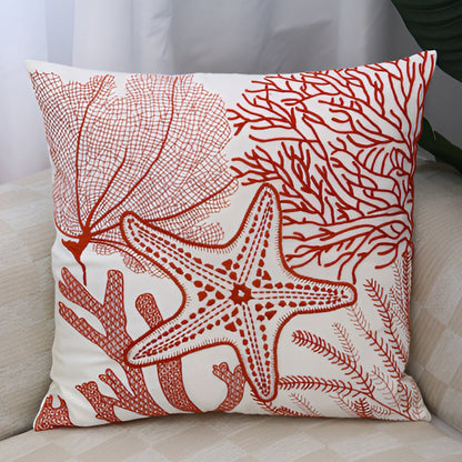 Cushion Cover Embroidered Ocean Design Cotton Linen Zipper