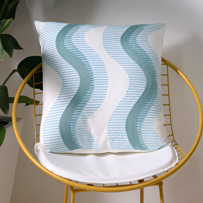 Cushion Cover Embroidered Ocean Design Cotton Linen Zipper