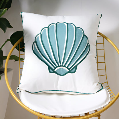 Cushion Cover Embroidered Ocean Design Cotton Linen Zipper