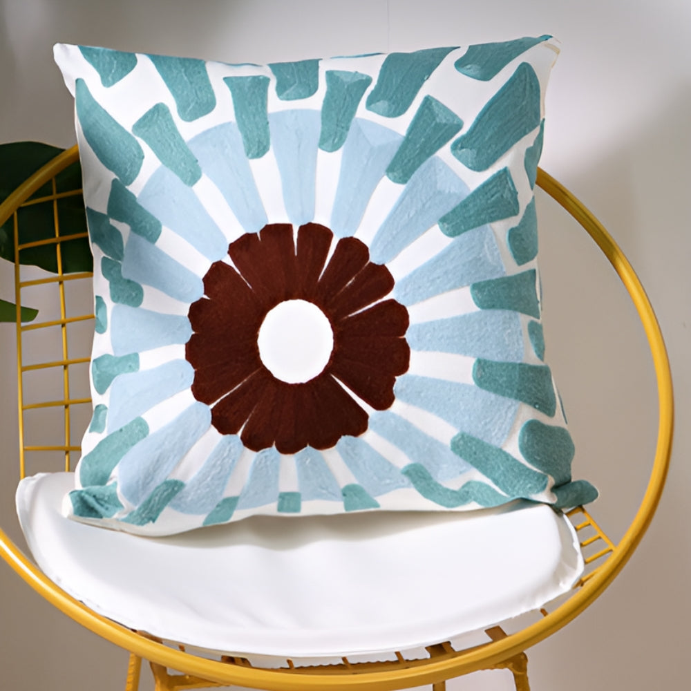 Cushion Cover Embroidered Ocean Design Cotton Linen Zipper