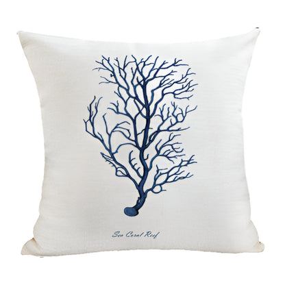 Cushion Cover Embroidered Ocean Design Cotton Linen Zipper