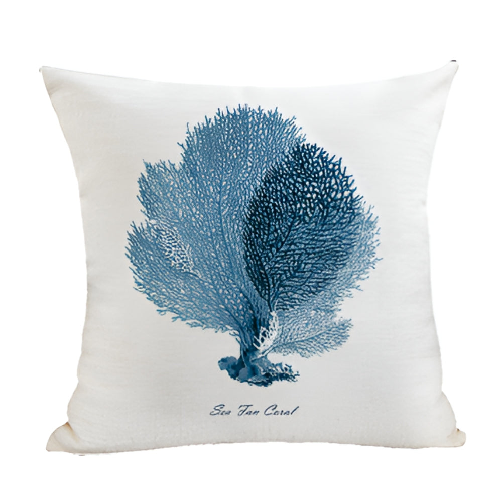 Cushion Cover Embroidered Ocean Design Cotton Linen Zipper