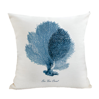 Cushion Cover Embroidered Ocean Design Cotton Linen Zipper