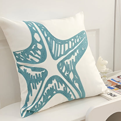 Cushion Cover Embroidered Ocean Design Cotton Linen Zipper