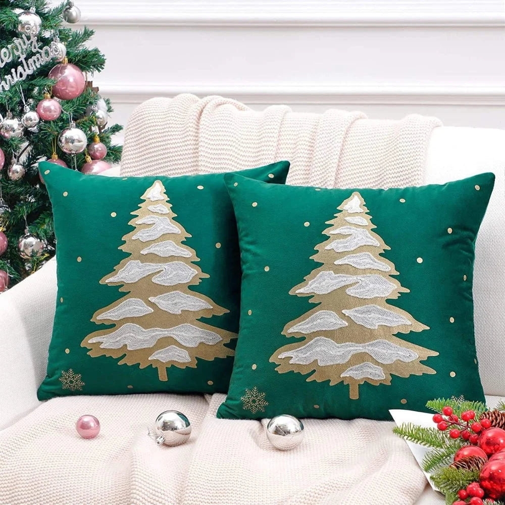 Cushion Cover Embroidered Tree Microfiber Machine Washable