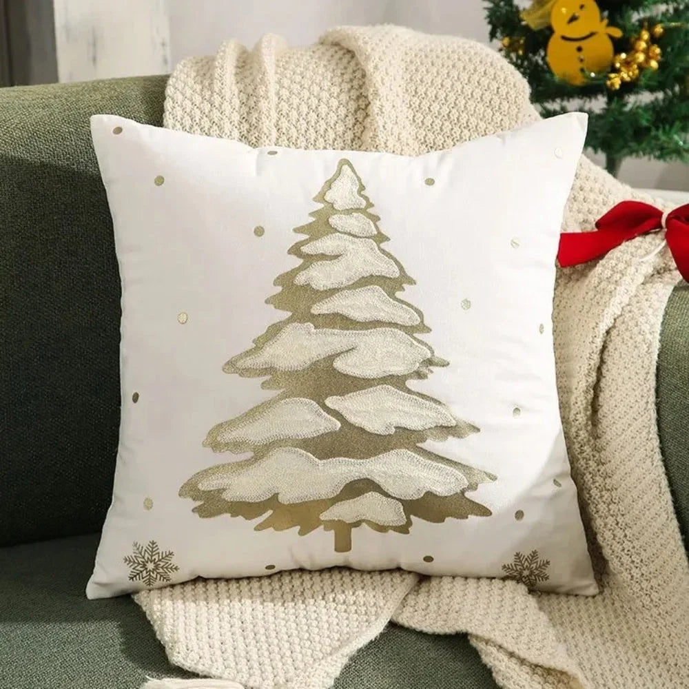 Cushion Cover Embroidered Tree Microfiber Machine Washable