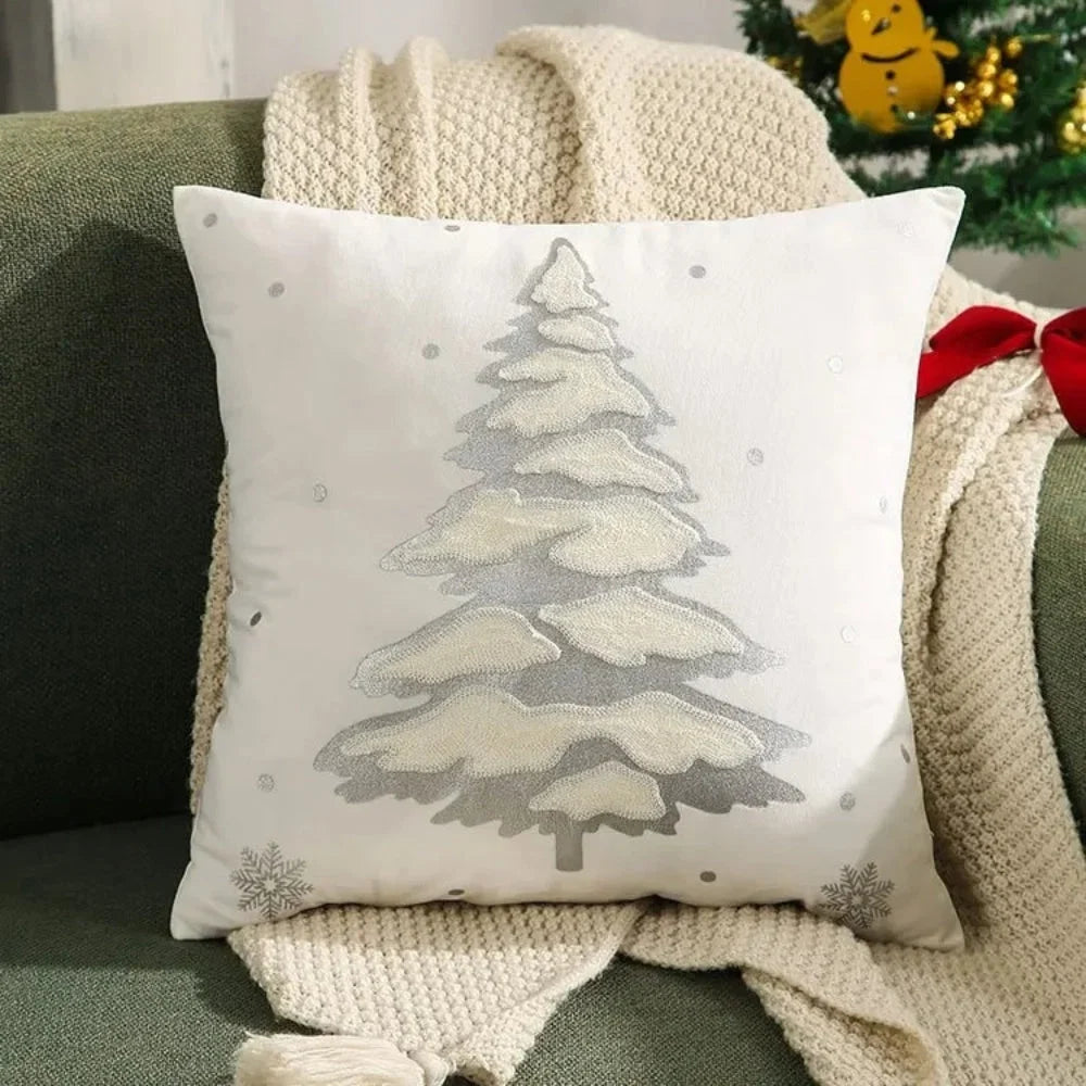 Cushion Cover Embroidered Tree Microfiber Machine Washable