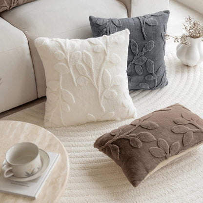Cushion Cover Faux Fur Branch Pattern Concealed Zip