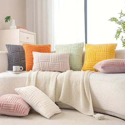 Cushion Cover Faux Fur Chunky Stripes & Velvet Back