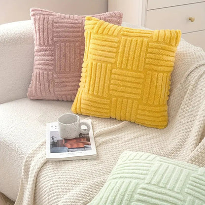 Cushion Cover Faux Fur Chunky Stripes & Velvet Back