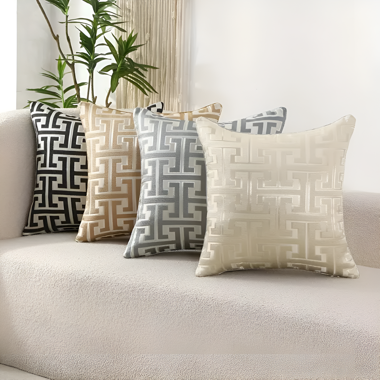 Cushion Cover Geometric Jacquard Chenille & Velvet Machine Washable