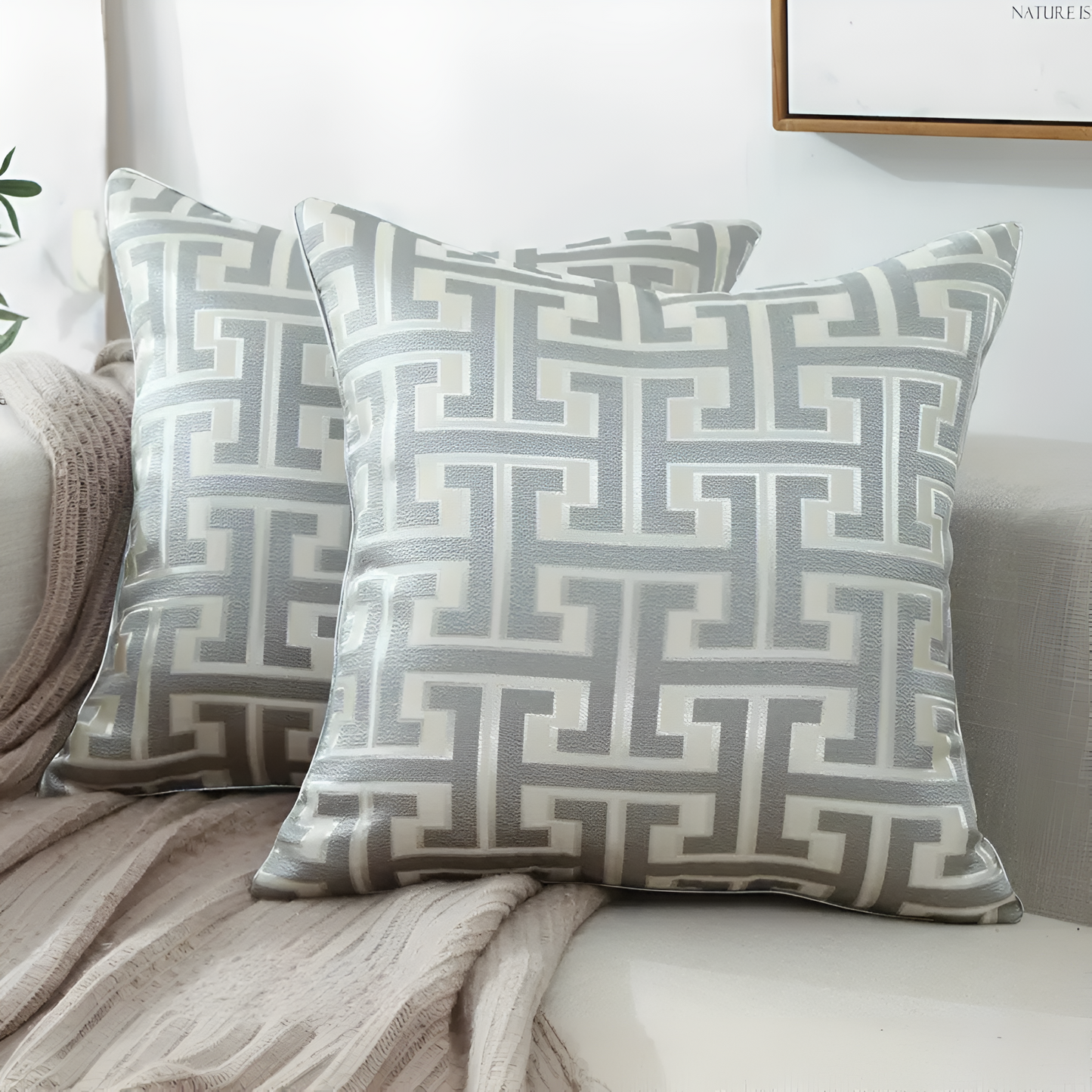 Cushion Cover Geometric Jacquard Chenille & Velvet Machine Washable