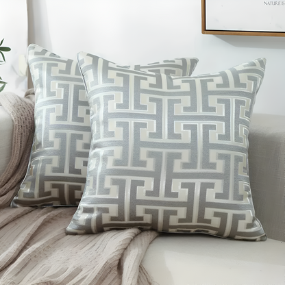 Cushion Cover Geometric Jacquard Chenille & Velvet Machine Washable