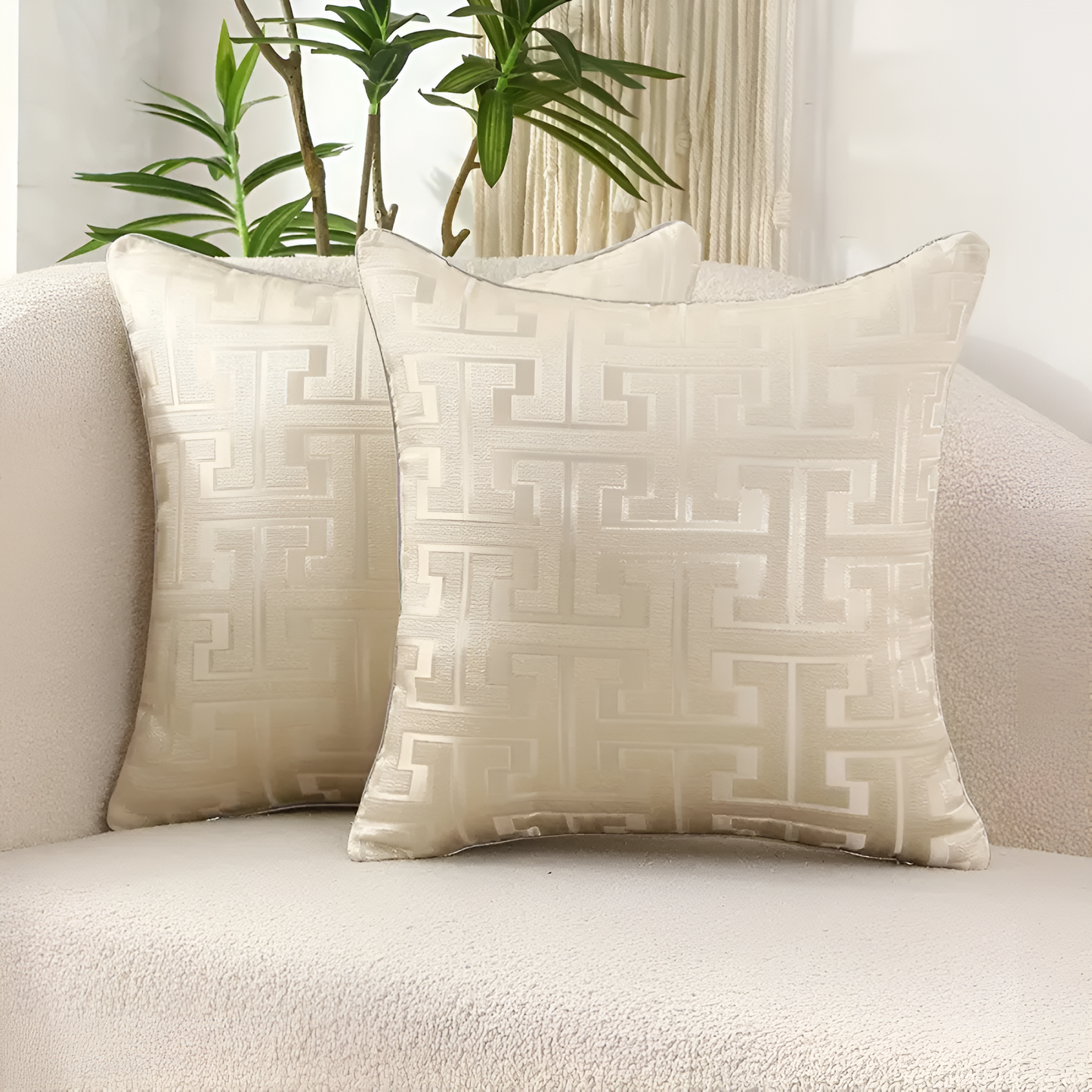 Cushion Cover Geometric Jacquard Chenille & Velvet Machine Washable