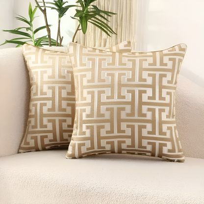 Cushion Cover Geometric Jacquard Chenille & Velvet Machine Washable