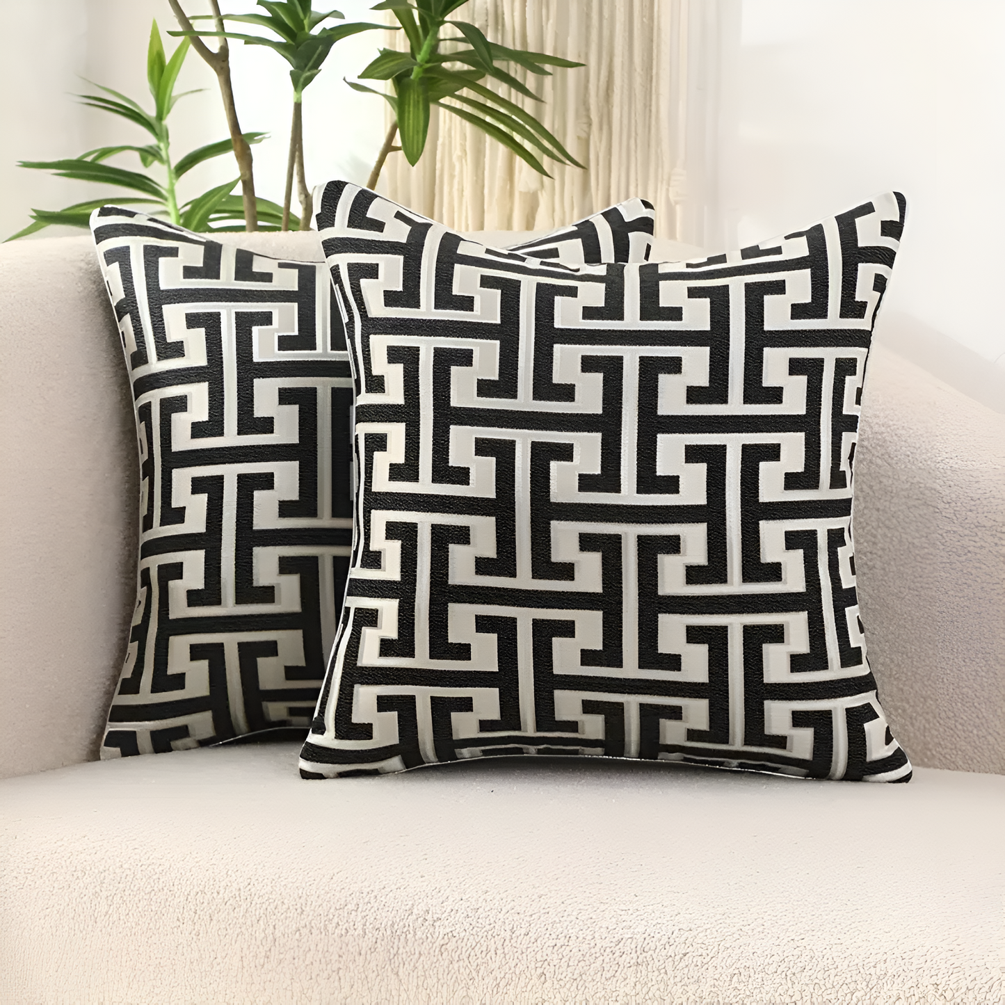 Cushion Cover Geometric Jacquard Chenille & Velvet Machine Washable