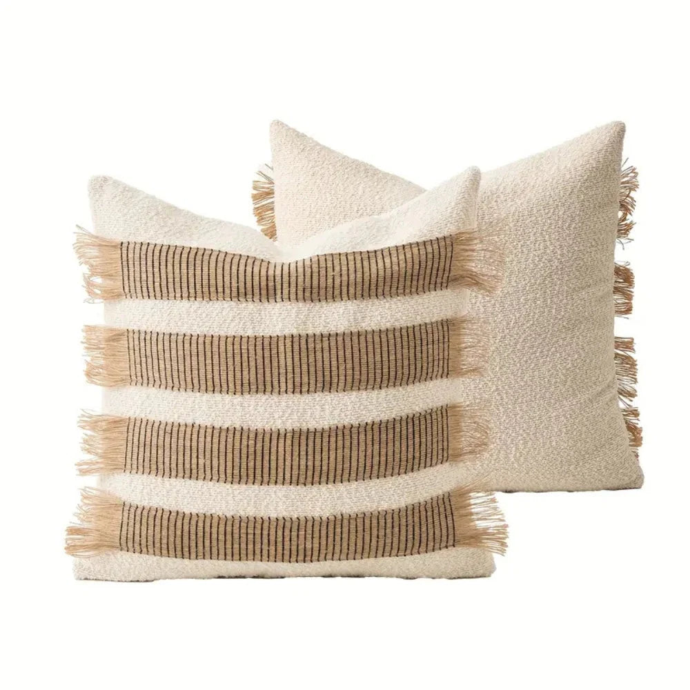 Cushion Cover Handwoven Bohemian Stripe Microfiber Concealed Zipper