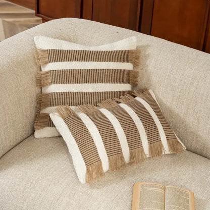 Cushion Cover Handwoven Bohemian Stripe Microfiber Concealed Zipper
