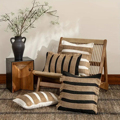 Cushion Cover Handwoven Bohemian Stripe Microfiber Concealed Zipper
