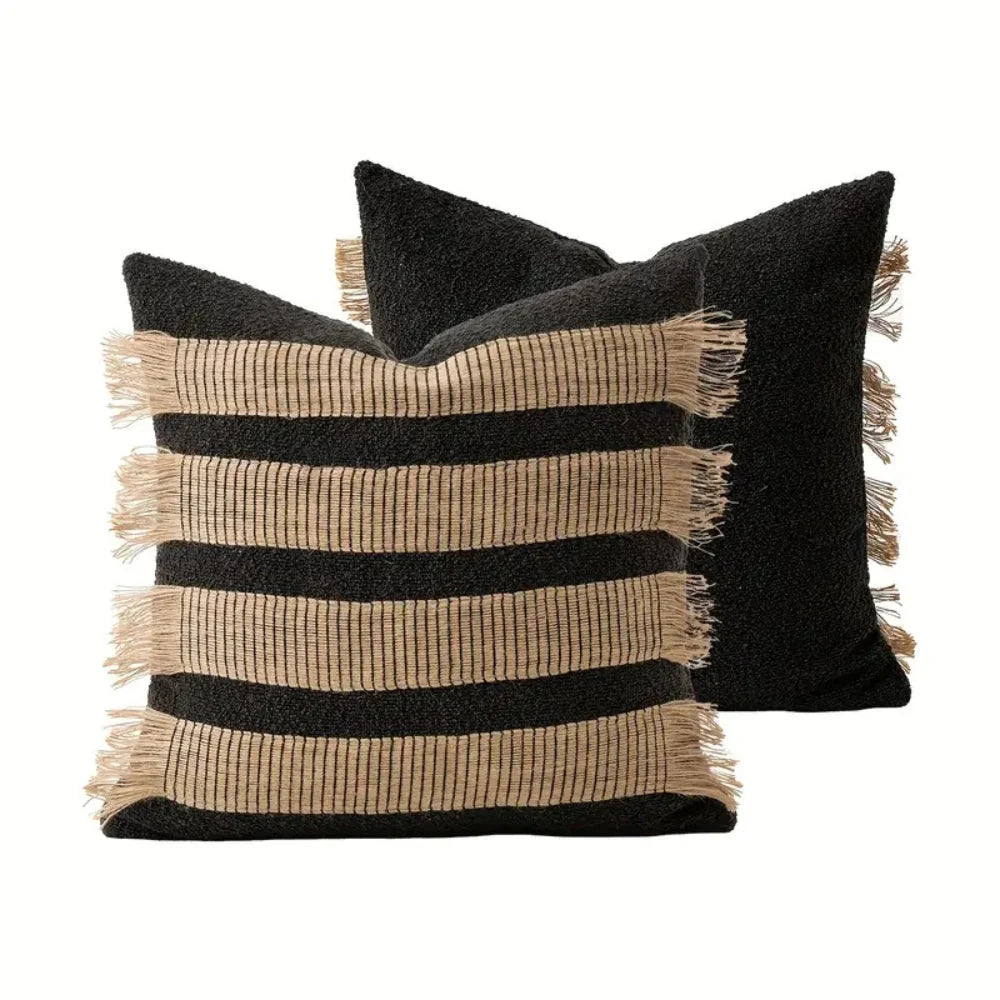 Cushion Cover Handwoven Bohemian Stripe Microfiber Concealed Zipper