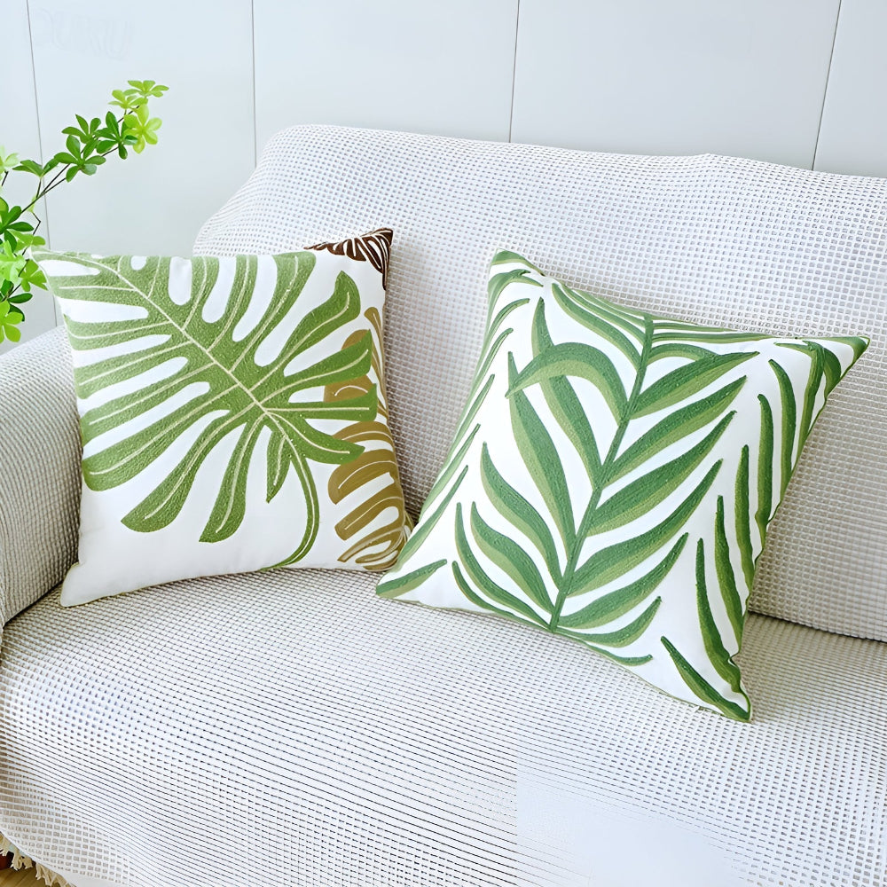 Cushion Cover Leaf Print Microfiber Blend Machine Washable