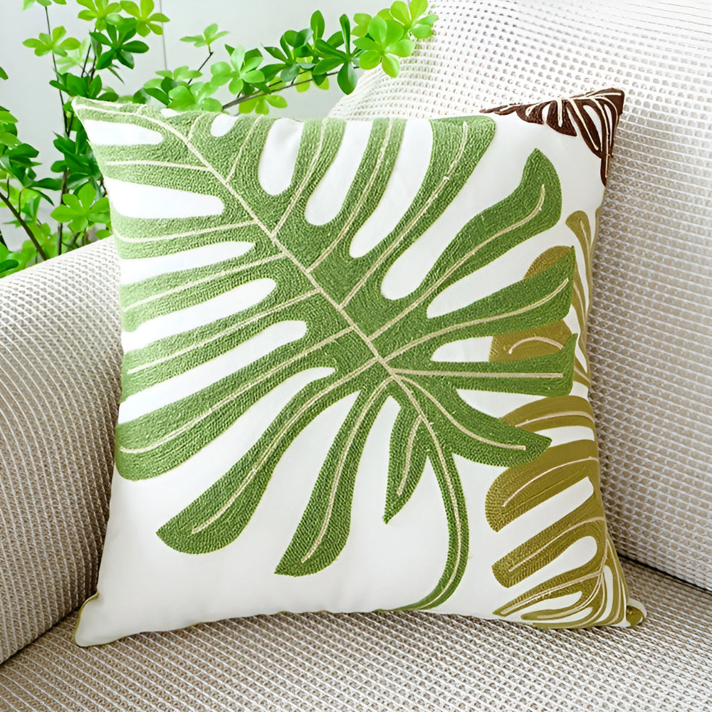 Cushion Cover Leaf Print Microfiber Blend Machine Washable