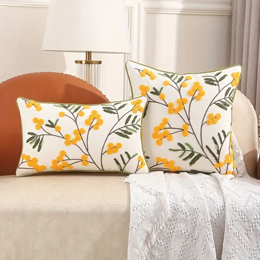 Cushion Cover Microfiber Blend Raised Embroidery Hidden Zipper
