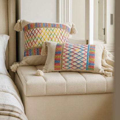 Cushion Cover Microfiber Rainbow Lattice Tassels