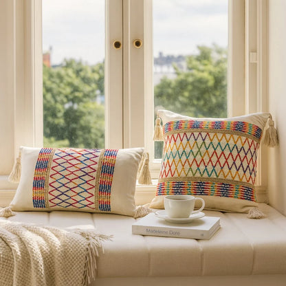 Cushion Cover Microfiber Rainbow Lattice Tassels