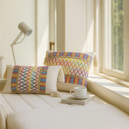 Cushion Cover Microfiber Rainbow Lattice Tassels