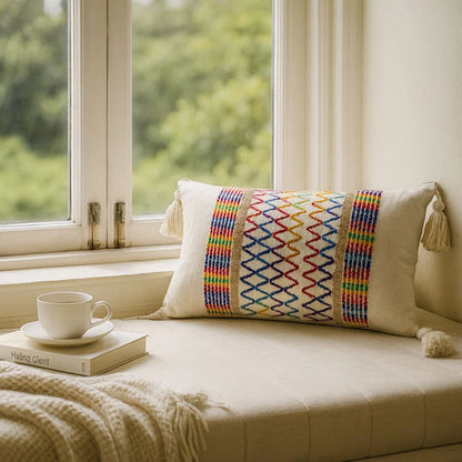 Cushion Cover Microfiber Rainbow Lattice Tassels