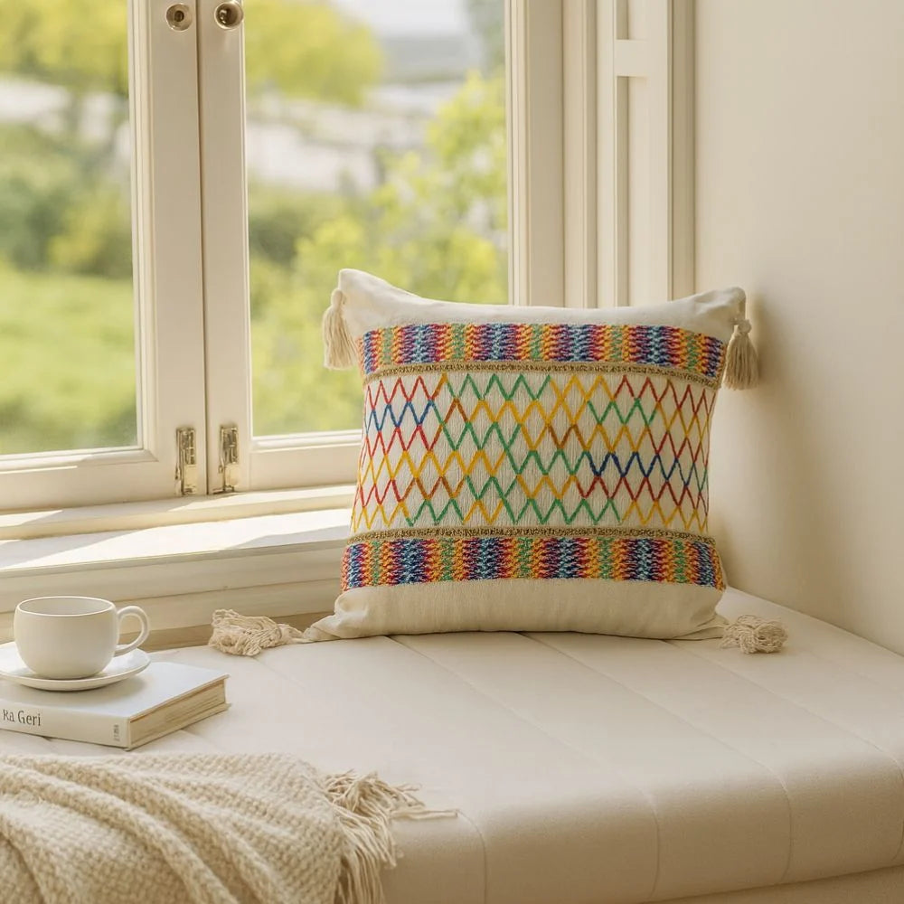 Cushion Cover Microfiber Rainbow Lattice Tassels