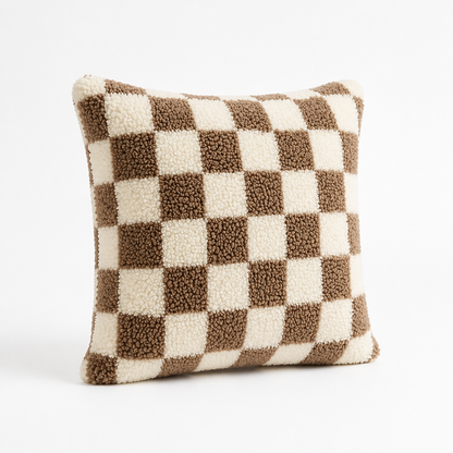 Cushion Cover Plush Checkerboard Concealed Zipper