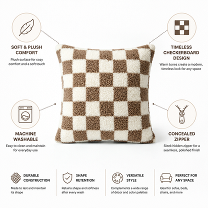 Cushion Cover Plush Checkerboard Concealed Zipper
