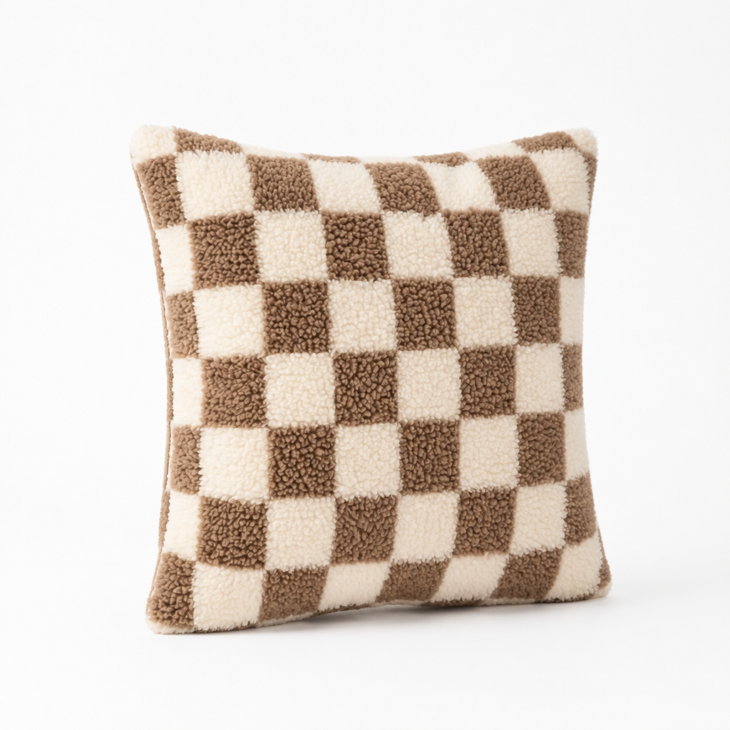 Cushion Cover Plush Checkerboard Concealed Zipper
