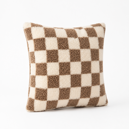 Cushion Cover Plush Checkerboard Concealed Zipper