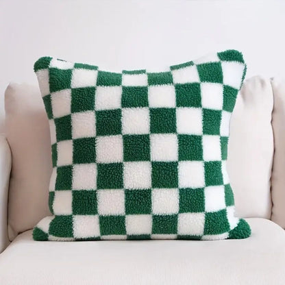 Cushion Cover Plush Faux Fur Checkerboard Concealed Zipper