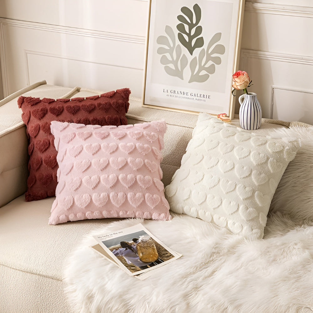Cushion Cover Plush Heart Microfiber Blend Hidden Zip