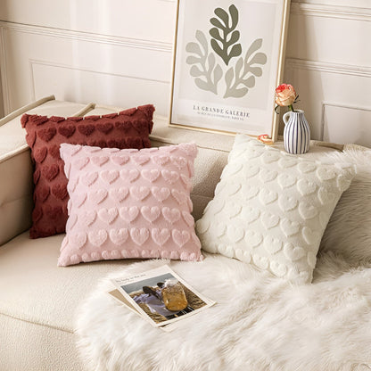 Cushion Cover Plush Heart Microfiber Blend Hidden Zip