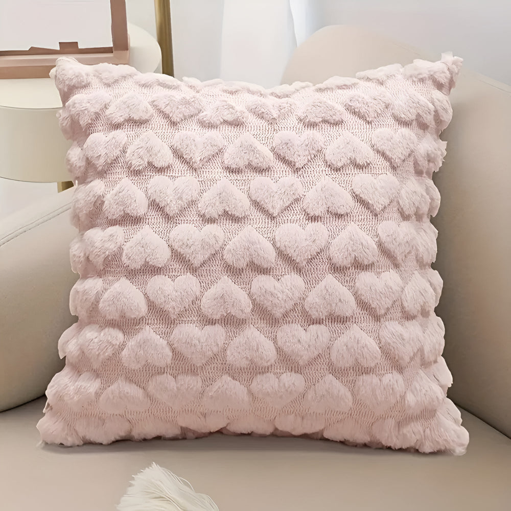 Cushion Cover Plush Heart Microfiber Blend Hidden Zip