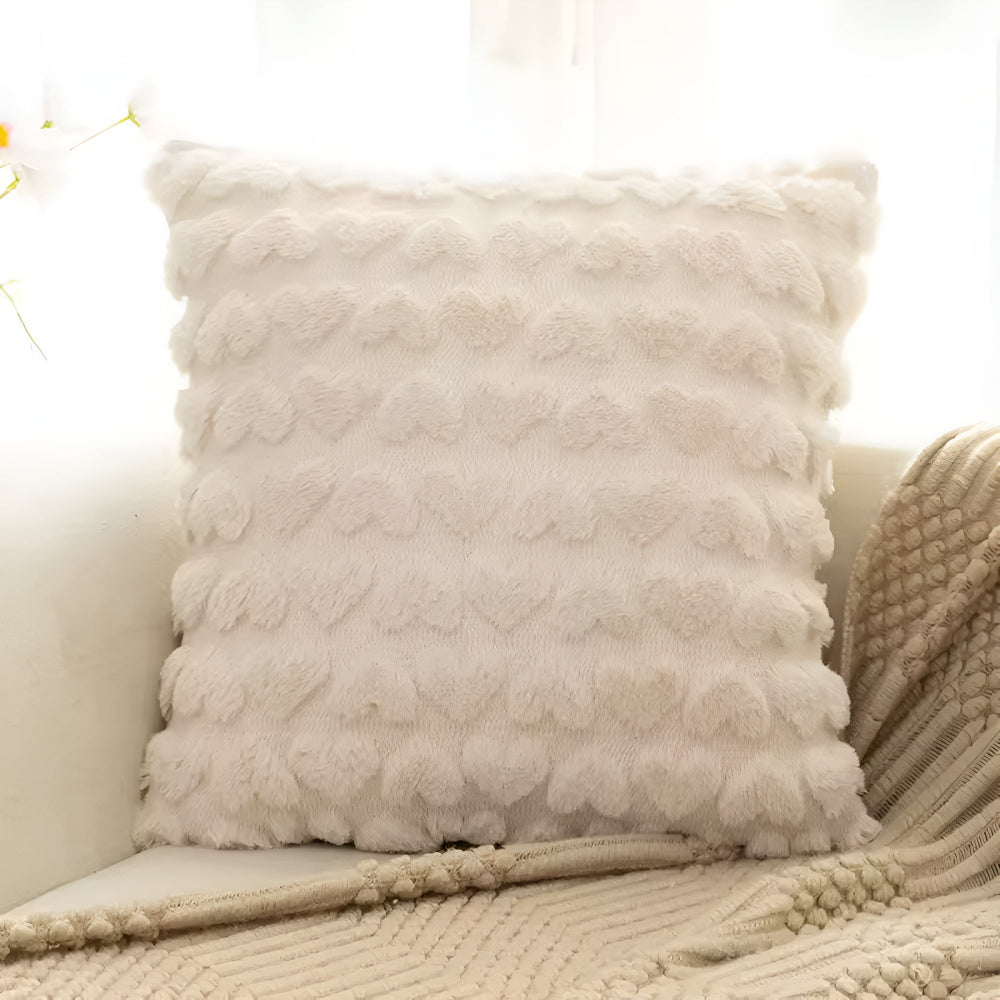 Cushion Cover Plush Heart Microfiber Blend Hidden Zip
