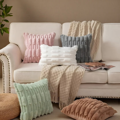 Cushion Cover Plush Microfiber Striped Machine Washable